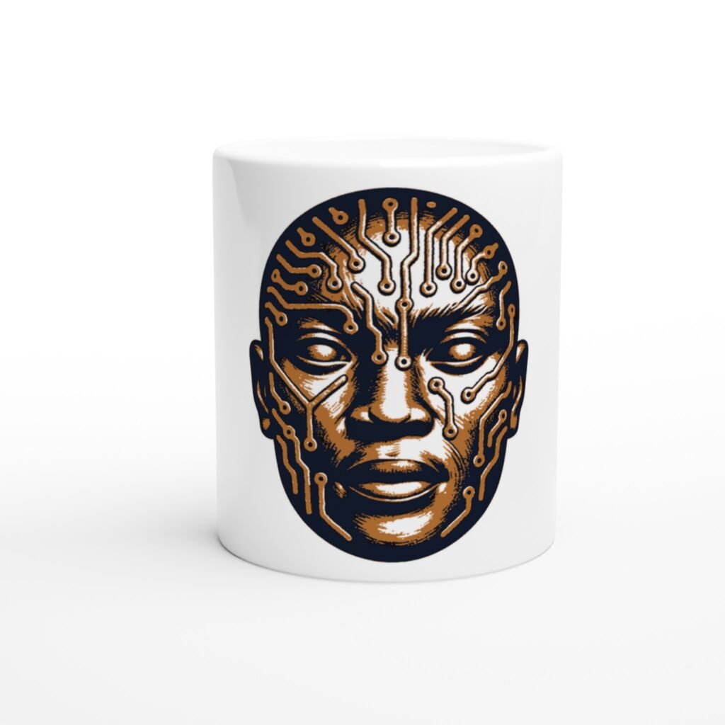 Mug African Cyber Queen, portrait afrofuturiste sur fond indigo